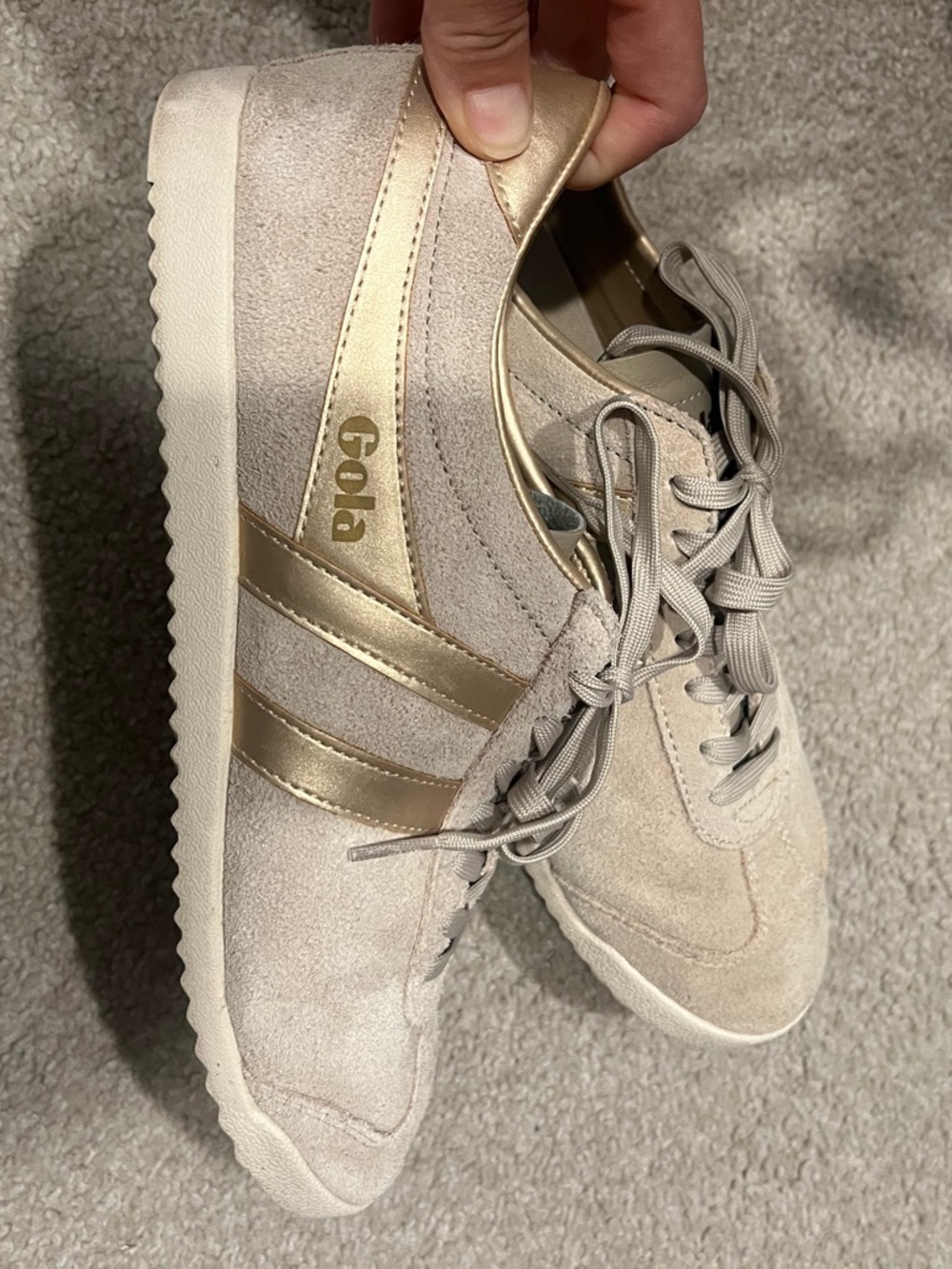 Gola Women's Beige Suede Sneakers with Metallic Gold Stripes